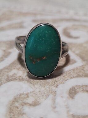 Turquoise Ring Vintage Green Stone Sterling Silver
